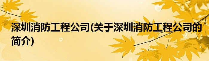 半岛官网入口：深圳消防工程公司(关于深圳消防工程公司的简介)(图1)